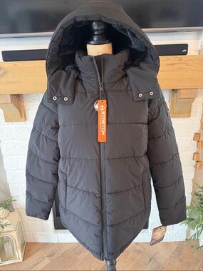 Stretch Black Hooded Puffer Jacket for Women